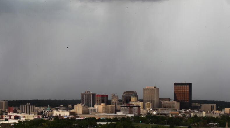 Rain falls in Dayton on Friday, May 15, 2020. JIM NOELKER / STAFF