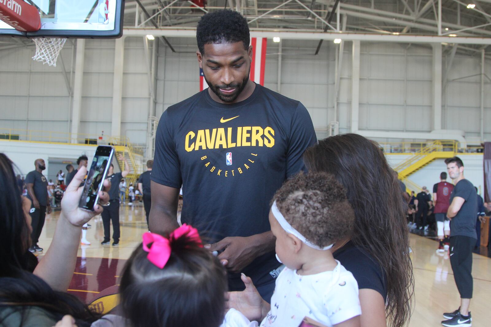 Tristan Thompson of the Cleveland Cavaliers signs autographs Sunday at Wright-Patterson Air Force Base. Mike Hartsock/STAFF