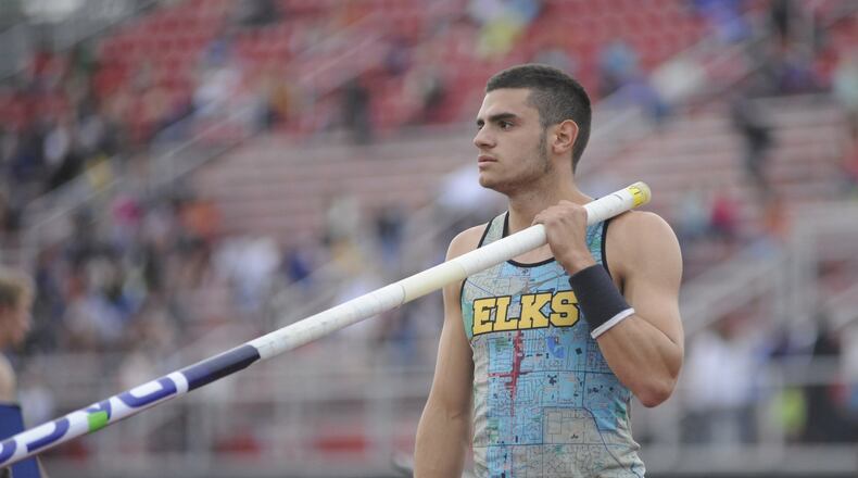 Centerville junior Yariel Soto won the pole vault in the D-I district track and field meet at Wayne on Wed., May 16, 2018. MARC PENDLETON / STAFF