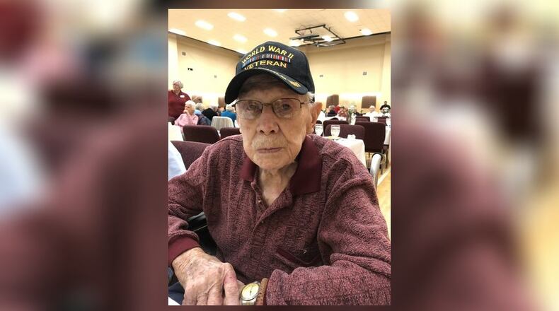 Denzil Howard, 95, a World War II veteran from Middletown, was honored Friday at a Veterans Appreciation Luncheon at Crosspointe Church of Christ. RICK McCRABB/STAFF
