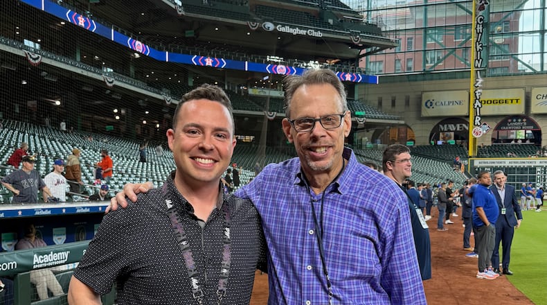 New York Mets broadcasters Keith Raad (left), a 2015 University of Dayton graduate, and Howie Rose pose for a photo. Contributed photo