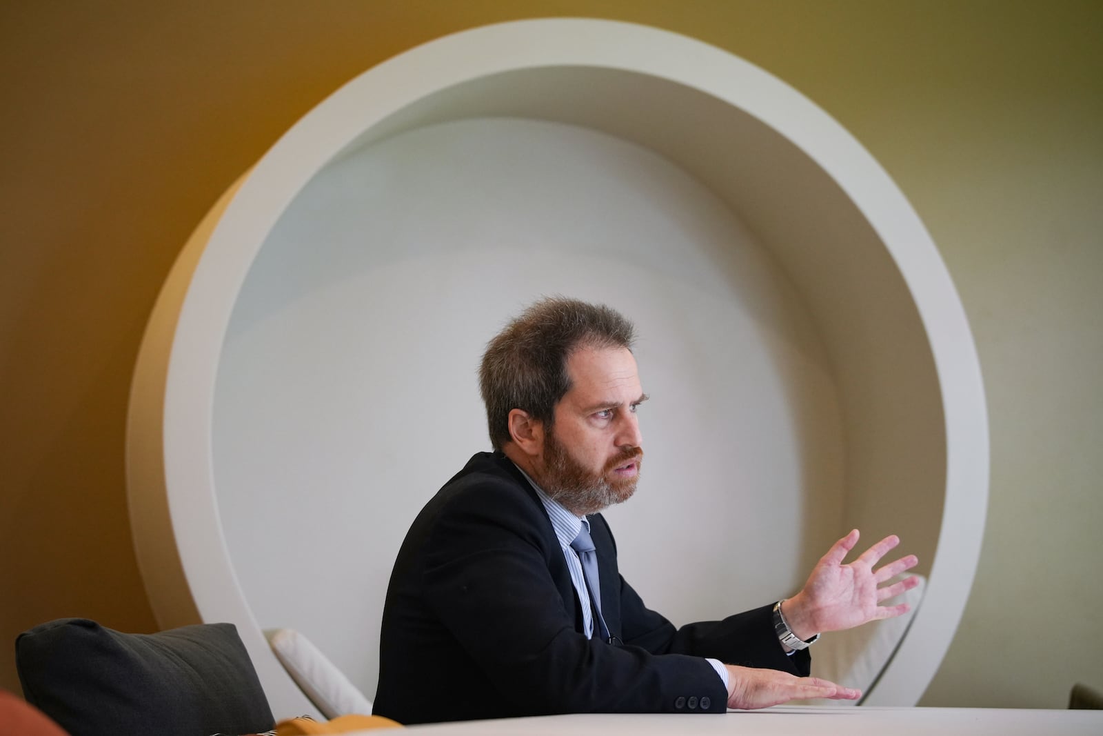 Jose Rey de Castro, a former member of the Sodalitium, speaks during an interview with the Associated Press in Lima, Peru, Wednesday, May 21, 2025. (AP Photo/Guadalupe Pardo)