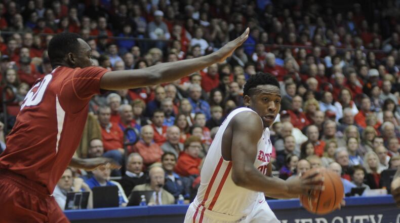 Dayton’s Kendall Pollard goes to the basket against visiting Arkansas at UD Arena on Wednesday, Dec. 30, 2015. MARC PENDLETON / STAFF