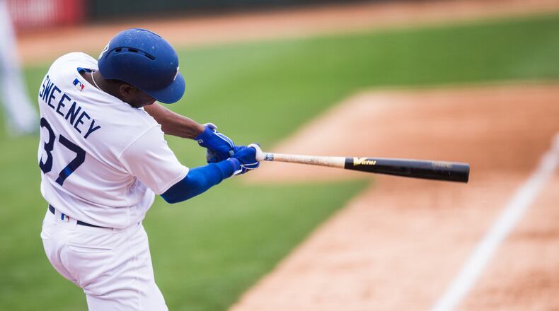 GLENDALE, AZ - FEBRUARY 27: Darnell Sweeney #37 of the Los Angeles Dodgers bats during a spring training game in the sixth inning against the Colorado Rockies at Camelback Ranch on February 27, 2017 in Glendale, Arizona. (Photo by Rob Tringali/Getty Images)
