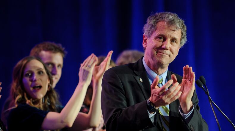 U.S. Sen. Sherrod Brown celebrates his campaign victory at the Hyatt Regency on November 6, 2018, in Columbus, Ohio. (Photo by Jeff Swensen/Getty Images)