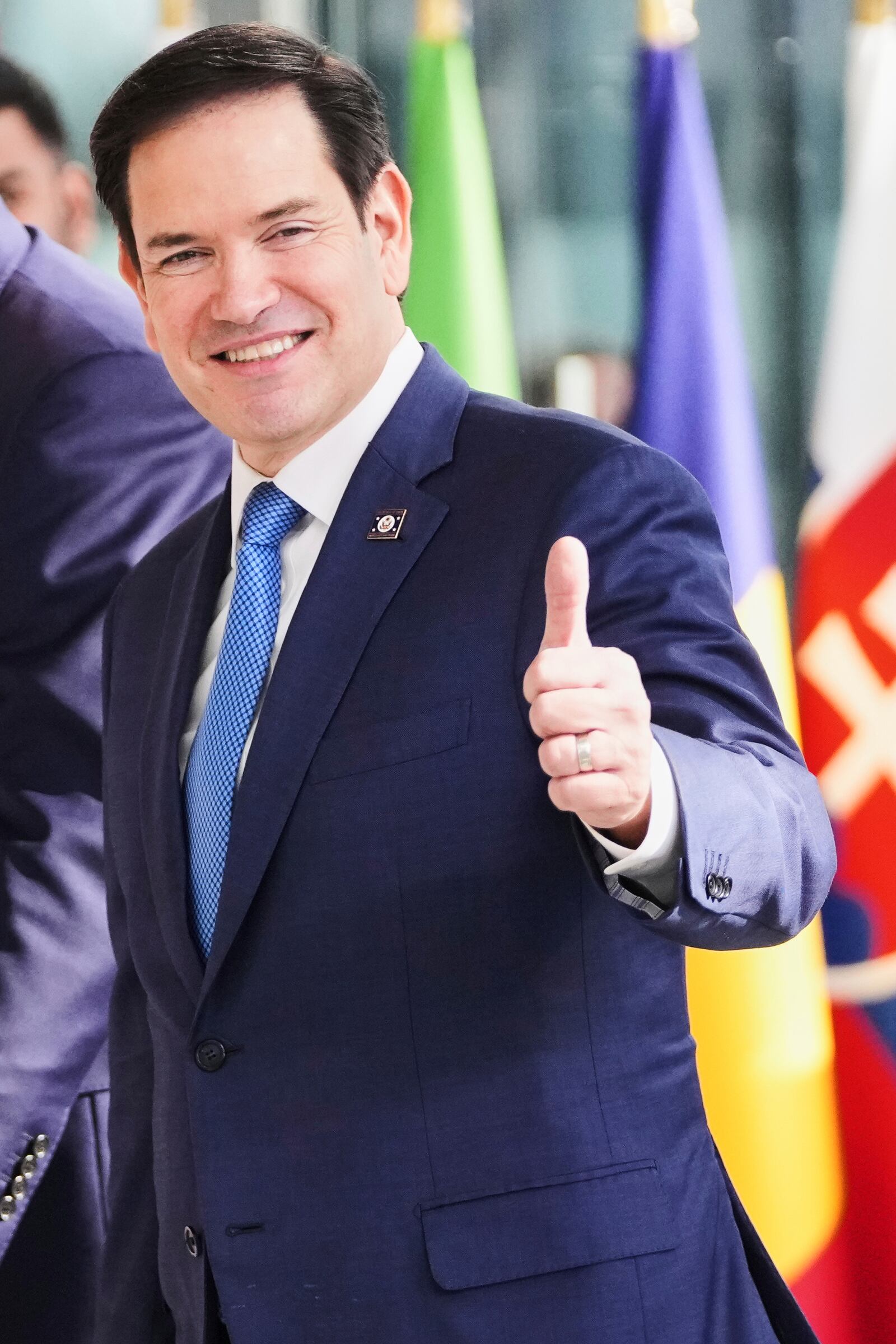 United States Secretary of State Marco Rubio arrives for a meeting of NATO foreign ministers at NATO headquarters in Brussels, Thursday, April 3, 2025. (AP Photo/Virginia Mayo)