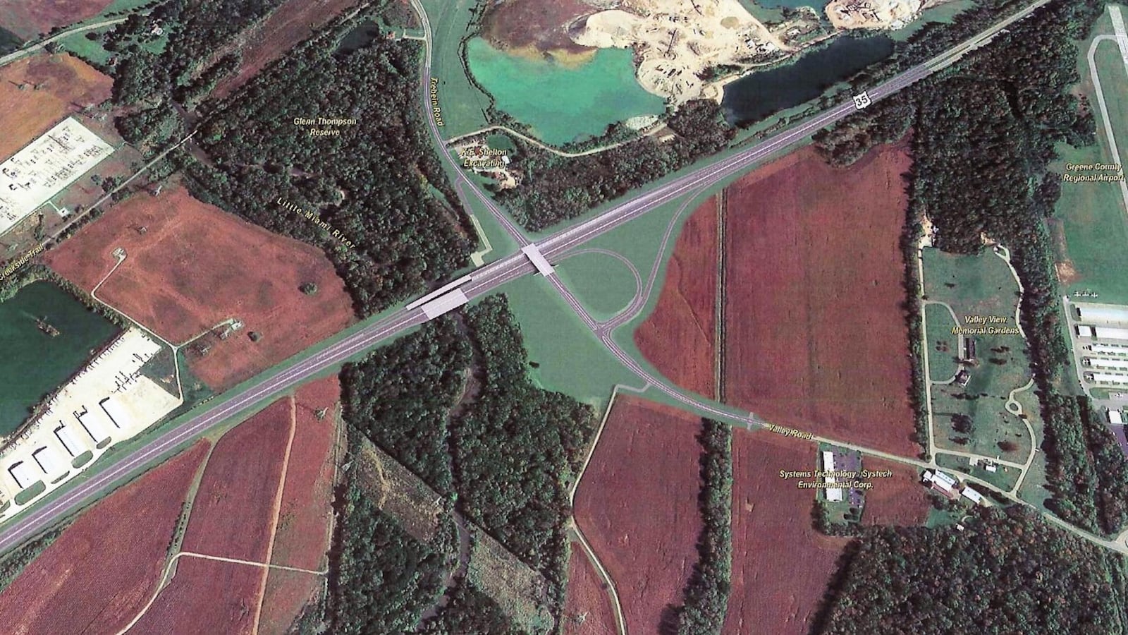 A rendering from the Greene County Engineer's Office of what the completed interchange at US-35 and Trebein and Valley Roads will look like. CONTRIBUTED