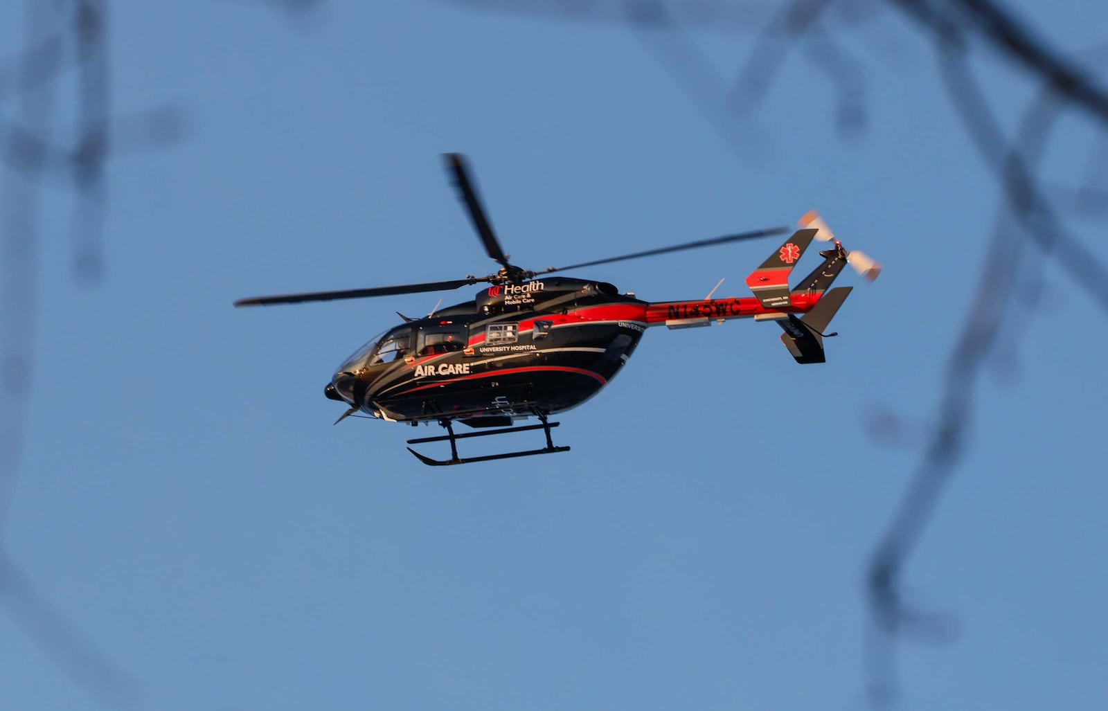 An AirCare medical helicopter responded to the Trenton fire station to transport a victim from a fire in a house on W. Aberdeen Drive Wednesday, Feb. 4, 2026. NICK GRAHAM, STAFF