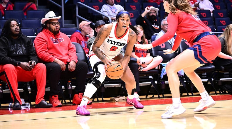 UD's Maliyah Johnson, after a 13-month recovery from ACL surgery, played in her first game back against Belmont on Sunday, Nov. 17 at UD Arena. ERIK SCHELKUN / CONTRIBUTED PHOTO