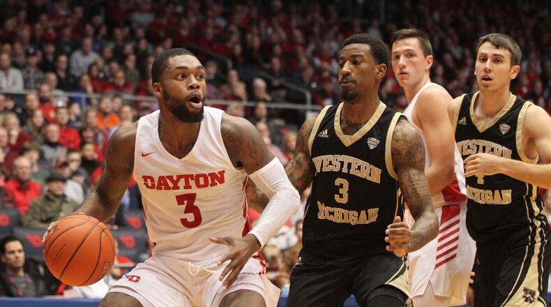 Dayton’s Trey Landers looks for a shot against Western Michigan on Wednesday, Dec. 19, 2018, at UD Arena. David Jablonski/Staff