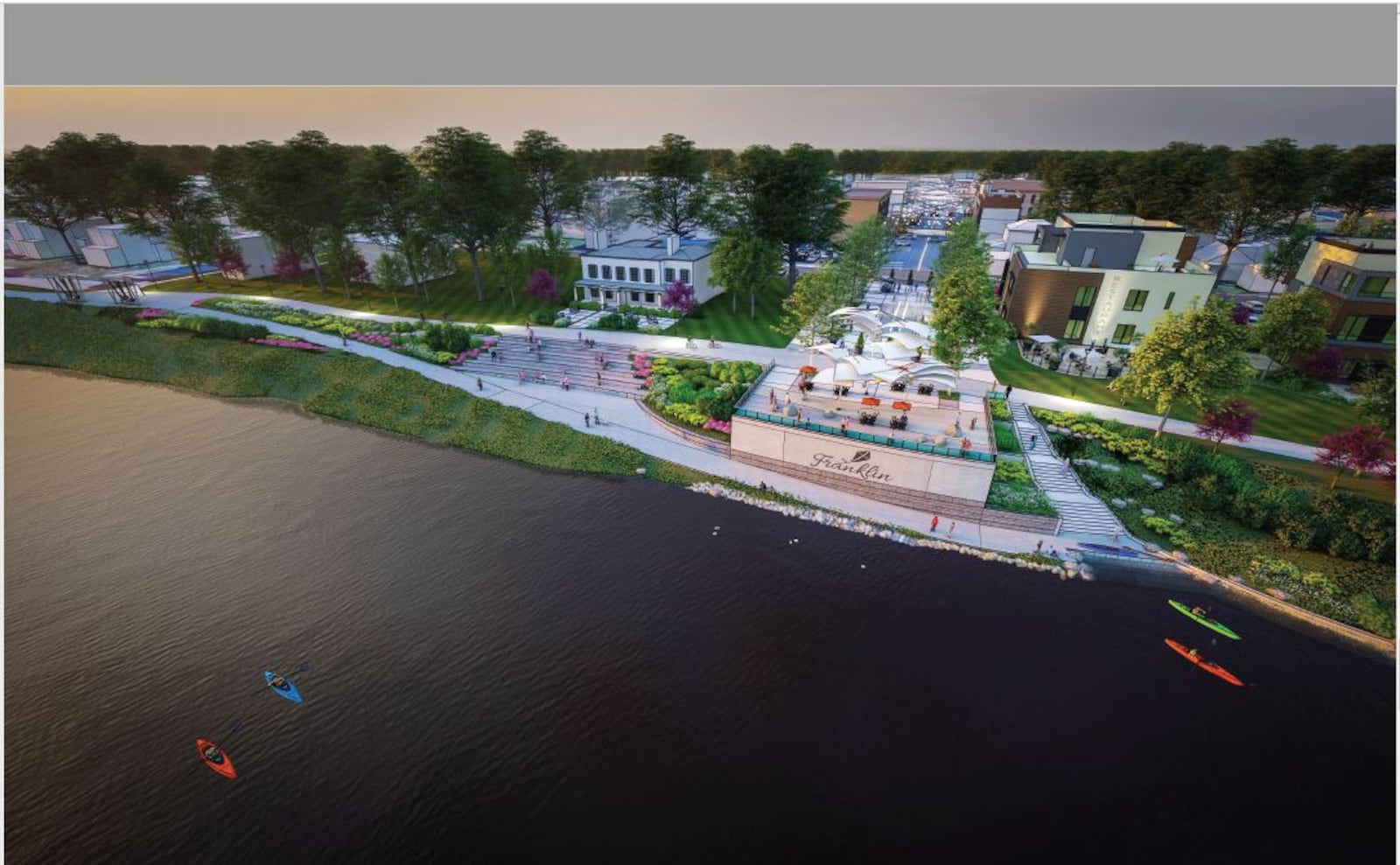 An artist's conception of the proposed Franklin riverfront project that will be a promenade lookout and kayak landing that will link the Fourth Street pedestrian area with the Great Miami River. CONTRIBUTED/CITY OF FRANKLIN