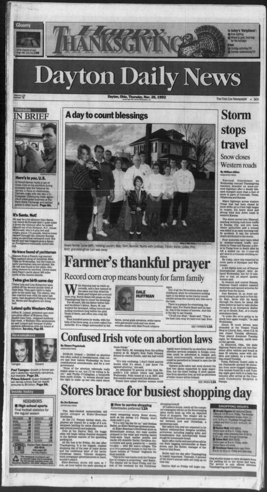 Thanksgiving Day front pages from the Dayton Daily News archives