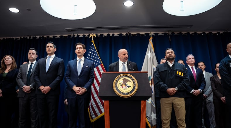 FBI assistant director Christopher Raia speaks at a press conference announcing the arrests of Portland Trail Blazers head coach Chauncey Billups and Miami Heat guard Terry Rozier in connection with a federal investigation into sports betting and illegal gambling, Thursday, Oct. 23, 2025, in New York. (AP Photo/Angelina Katsanis)