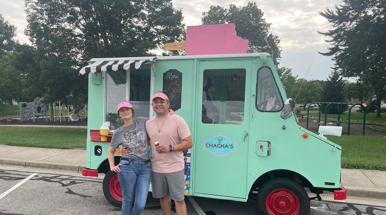 ChaCha’s Street Sweets is an ice cream truck serving the Xenia community. Pictured are owners Sabra and Frank Aguilar. NATALIE JONES/STAFF