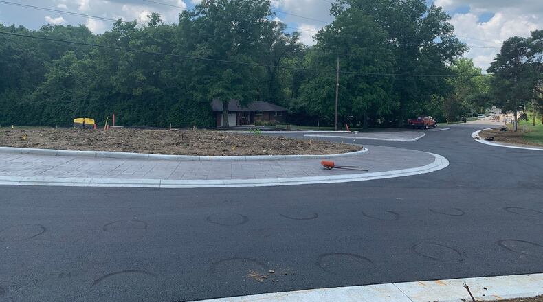 A roundabout being constructed at the intersection of Mad River Road and Alex Bell Road in Washington Twp. is expected to open Aug. 15. The $1.5 million project has been under construction since mid-April. CONTRIBUTED