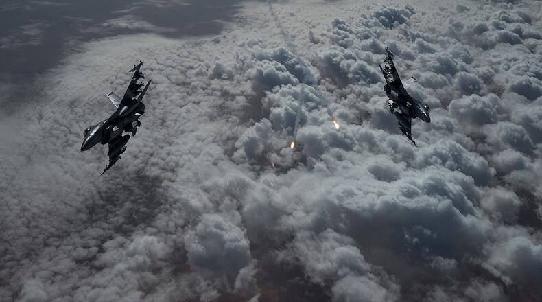 U.S. Air Force F-16 Fighting Falcons fly in the U.S. Central Command area of responsibility. U.S. AIR FORCE PHOTO/STAFF SGT. SEAN CARNES
