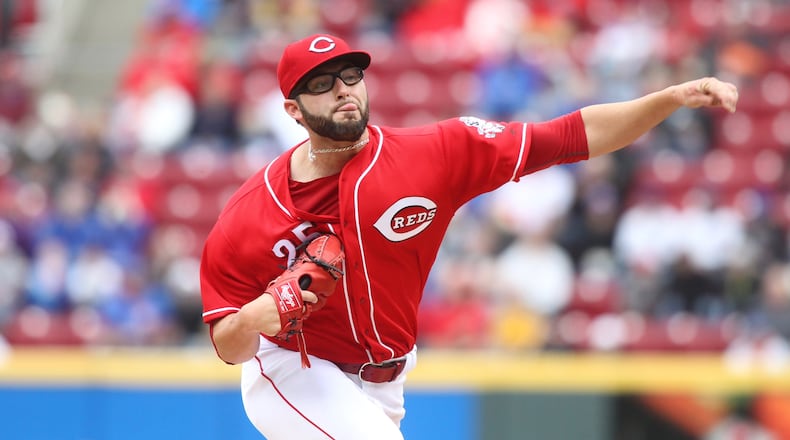 Reds starter Cody Reed pitches against the Cubs on Saturday, April 22, 2017, at Great American Ball Park in Cincinnati. David Jablonski/Staff