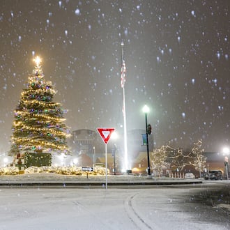 A snow storm moved through the region on Monday, Dec. 1 and blanketed area Christmas tree displays, including Troy. Miami County is expected to see between three and five inches; all of the area is expected to see at least two inches. BRYANT BILLING/STAFF
