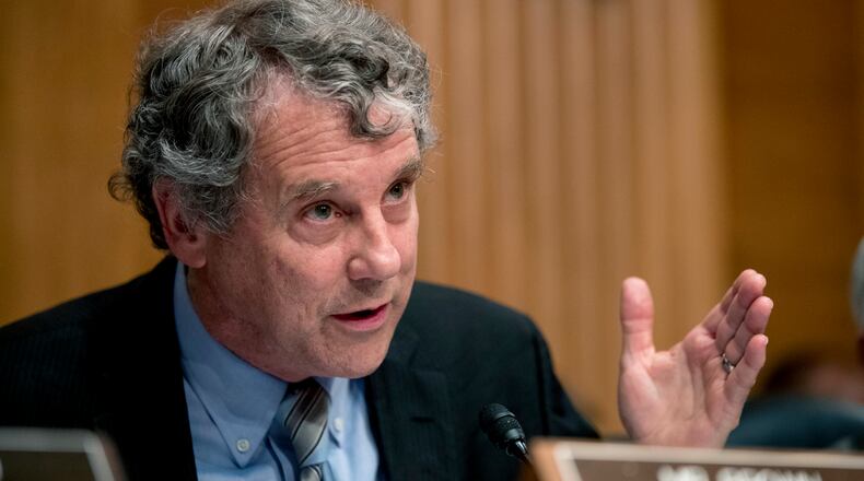 FILE - In this Sept. 10, 2019 file photo, Sen. Sherrod Brown, D-Ohio, speaks before a Senate Banking Committee hearing in Washington. Brown, one of the politically divided state's most successful politicians, endorsed U.S. Rep. Tim Ryan for Senate on Wednesday, Oct. 13, 2021, in an expected move aimed at further strengthening the party's efforts to flip a key seat next year. (AP Photo/Andrew Harnik, File)