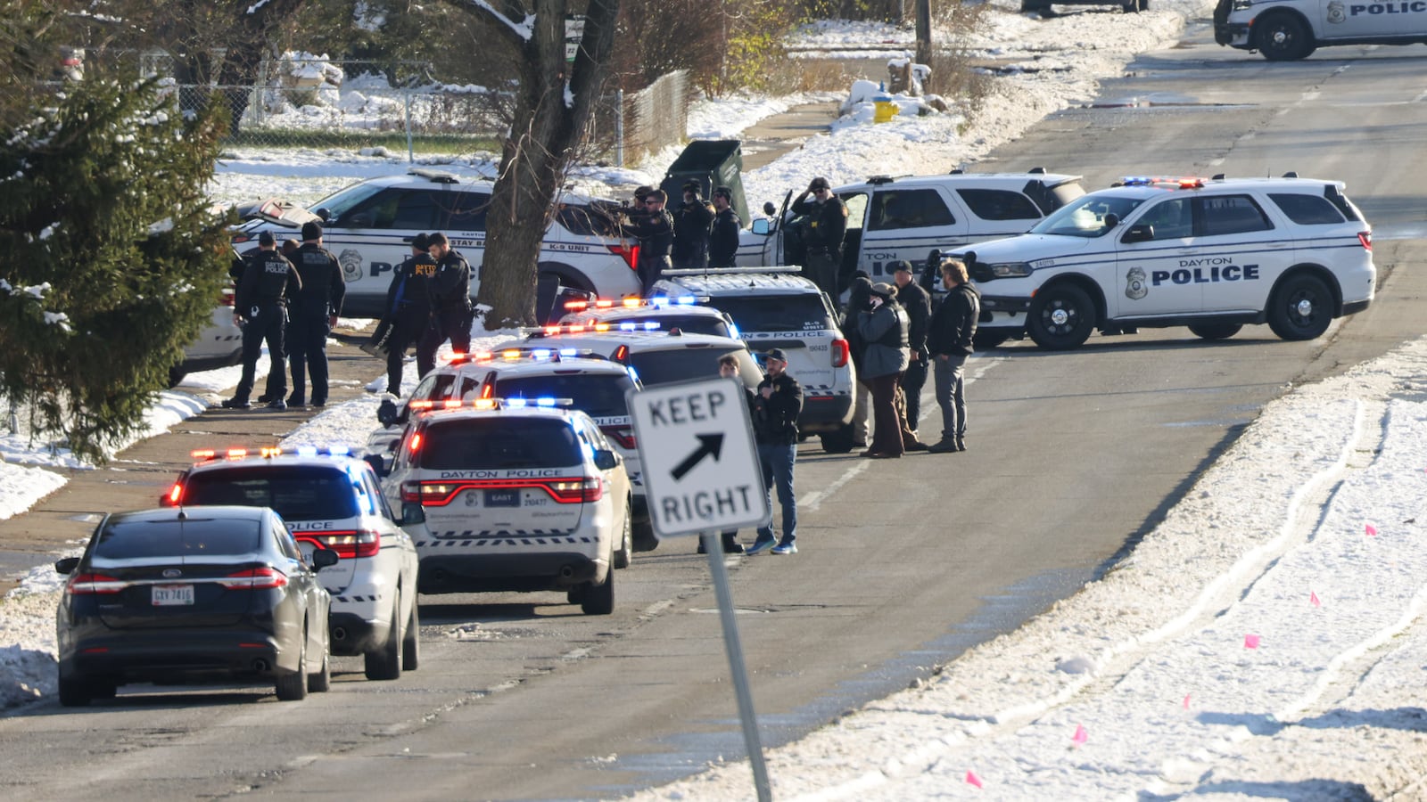 A large police presence was reported in the 1700 block of South Gettysburg Avenue in Dayton on Dec. 4, 2025. BRYANT BILLING / STAFF