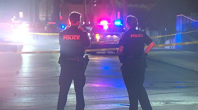 Cincinnati Police Department officers investigating an overnight shooting. Photo courtesy WCPO.
