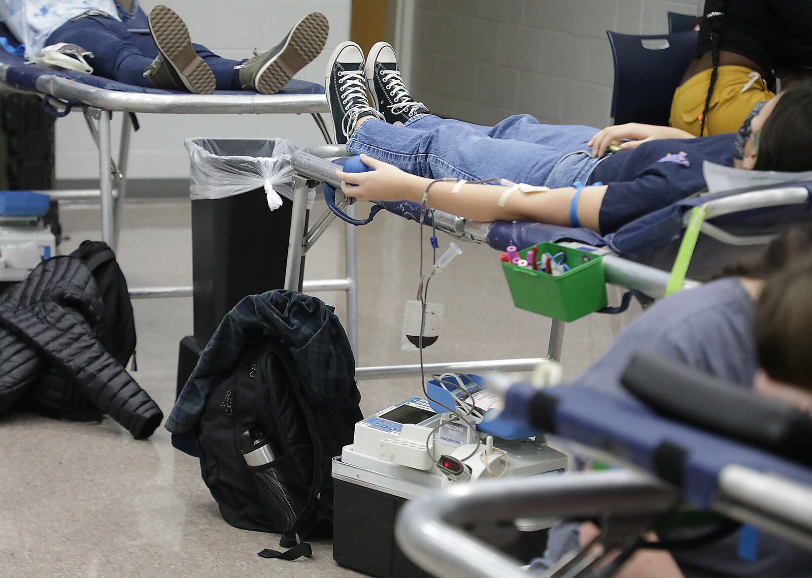 Students and staff at Springfield High School held a blood drive for the Community Blood Center. The school had 80 donors signed up to give blood. The Blood Center is in need of blood donors and the school stepped up and gave. BILL LACKEY/STAFF