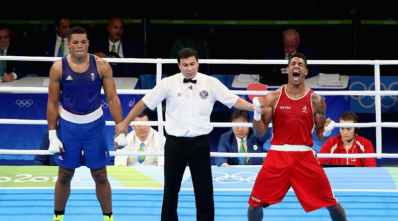 RIO DE JANEIRO, BRAZIL - AUGUST 21: Tony Victor James Yoka of France celebrates victory over Joe Joyce of Great Britain in the Men’s Super Heavy (+91kg) Final Bout on Day 16 of the Rio 2016 Olympic Games at Riocentro - Pavilion 6 on August 21, 2016 in Rio de Janeiro, Brazil. (Photo by Rob Carr/Getty Images)