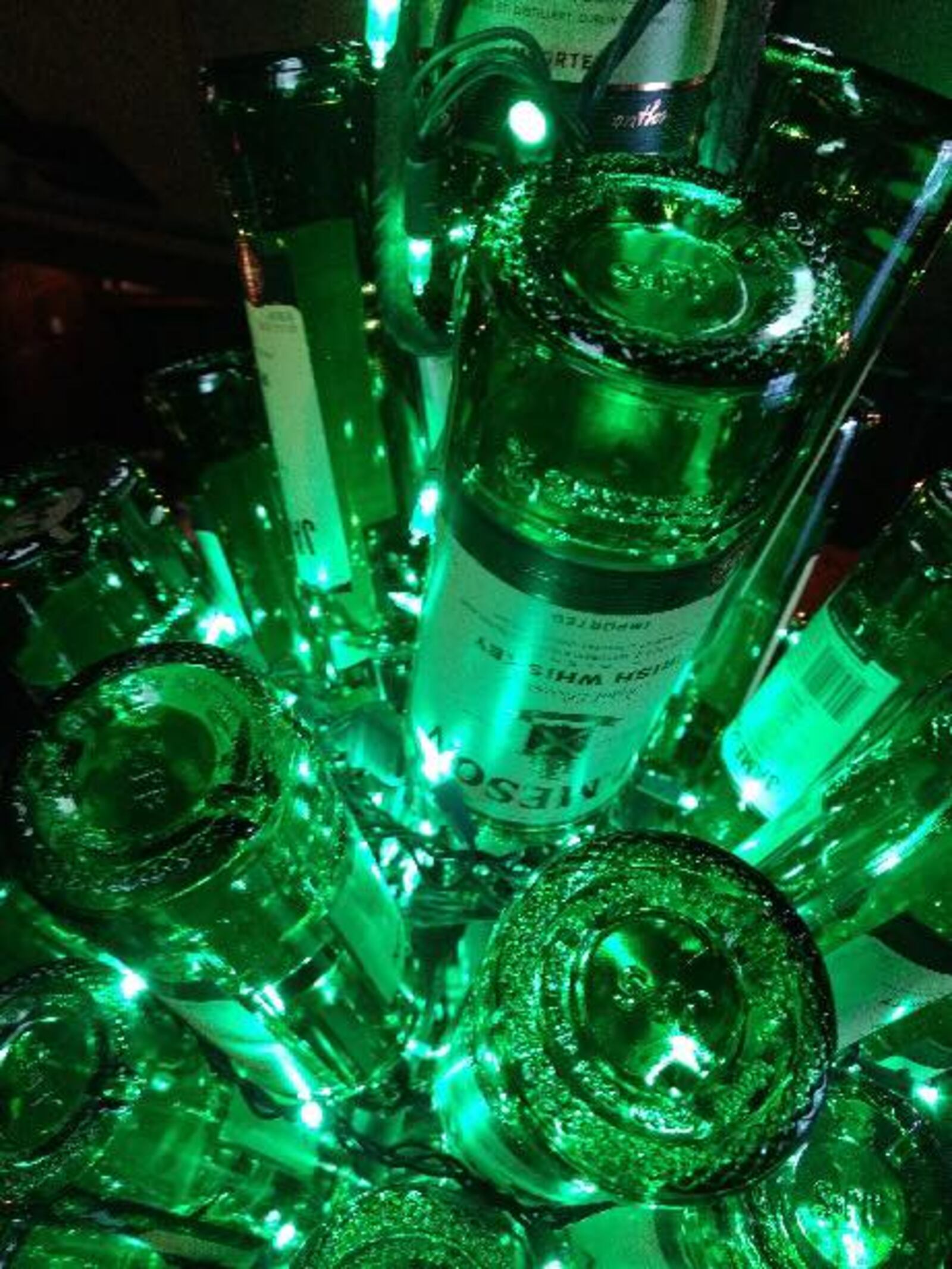 Dublin Pub in Dayton's Oregon District has a Christmas tree made of Jameson Irish Whiskey bottles.