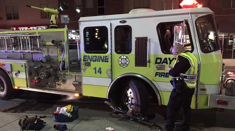 A photo from the scene of the Oct. 22, 2015, crash involving a fire engine and UD student on a bicycle. STAFF