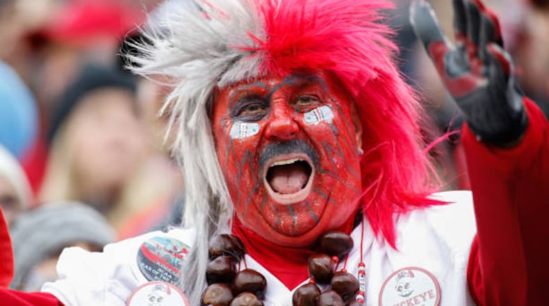 Ohio State fan "Buckeyeman" Larry Lokai cheers during game action between the Penn State Nittany Lions and the Ohio State Buckeyes on Oct. 28, 2017, at Ohio Stadium in Columbus.  (Getty Images)