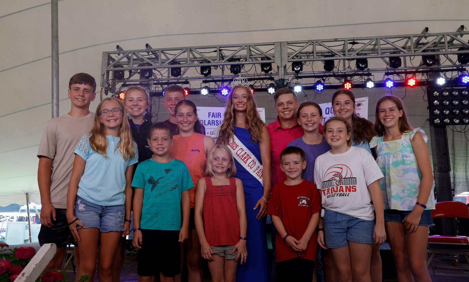 Kylie Corbitt takes a photo with her first cousins to celebrate earning first-place in Clark County Fair Queen's Contest on Friday, July 18, 2025, at the Clark County Fairgrounds. JOSEPH COOKE/STAFF
