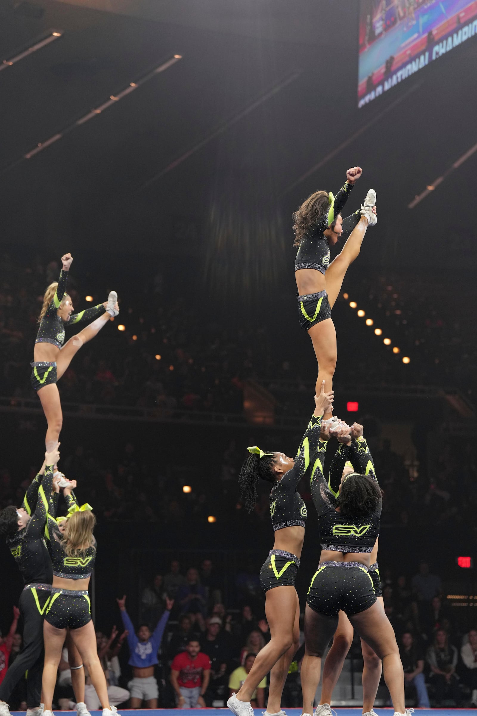 In this image provided by Varsity Spirit, cheerleaders compete during a Varsity Spirit event in March 2025 in Dallas. (Varsity Spirit via AP)