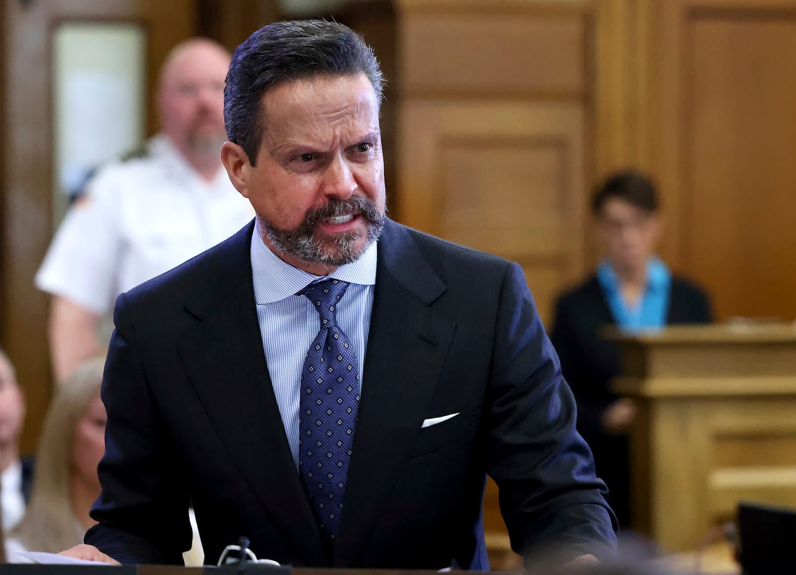 Defense attorney Alan Jackson speaks to jurors during closing arguments in the murder trial of Karen Read in Norfolk Superior Court, Friday, June 13, 2025, in Dedham, Mass. (Mark Stockwell/The Sun Chronicle via AP, Pool)