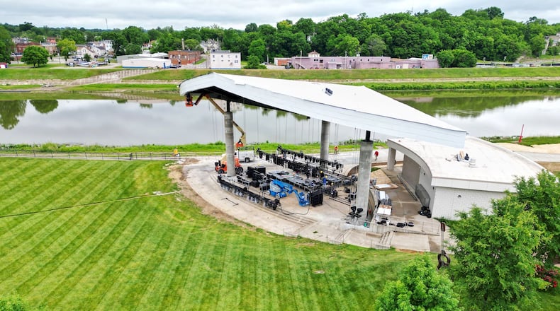 Hamilton received nearly $5.8 million in funding through the OKI Regional Council of Governments. Nearly $1 million will be for a trail connecting the RiversEdge Amphitheater at Marcum Park to the Black Street Bridge. Pictured is the concert venue as it was completing an expansion construction project earlier this year. NICK GRAHAM/FILE