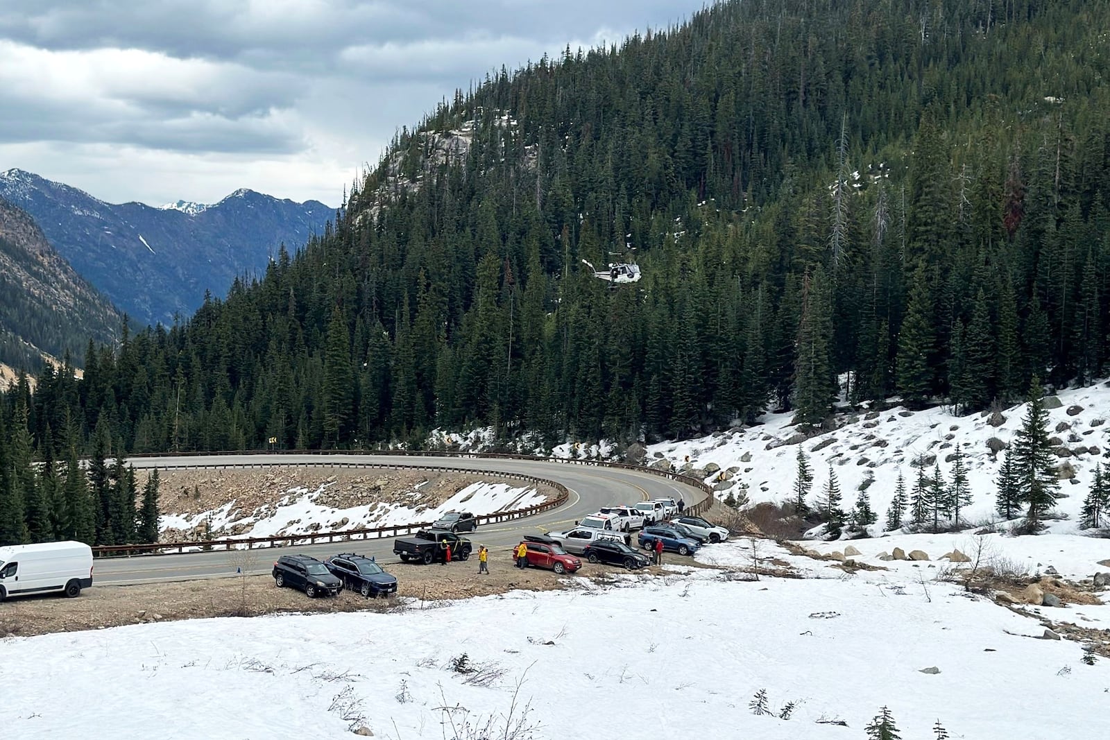 The Okanogan County Search and Rescue team responds to a climbing accident in the North Cascades mountains in Washington on Sunday, May 11, 2025. (Okanogan County Sheriff's Office via AP)