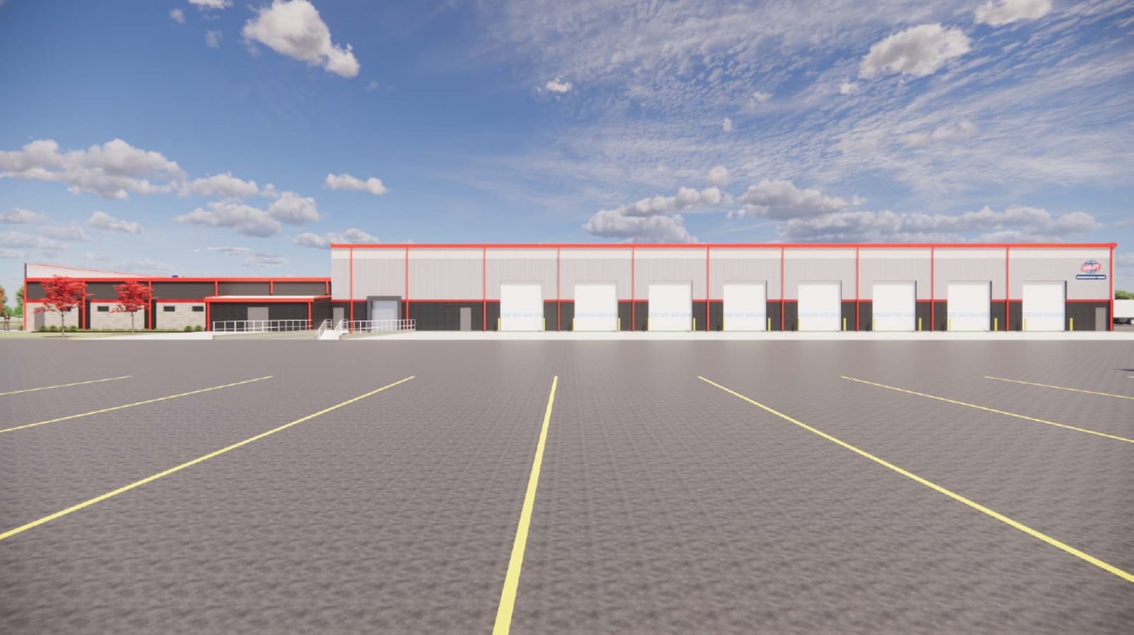 A rendering showing eight of the 16 bays of the proposed 53,241-square-foot Interstate Utility Trailer retail, rental and repair business on property off Commerce Center Drive adjacent to Interstate 75 in Franklin. CONTRIBUTED