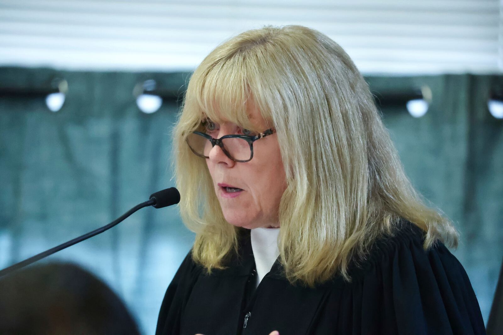 Judge Beverly Cannone listens in Norfolk Superior Court during Karen Read's trial on Tuesday, April 22, 2025 in Dedham, Mass. (Stuart Cahill /The Boston Herald via AP, Pool)