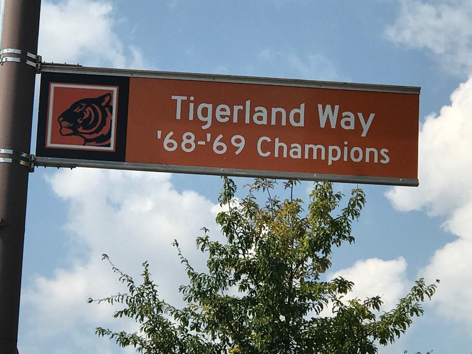 New street sign off E. Broad St at East High School commemorating the historic feat of 2 state crowns just seven weeks apart in 1968-69 school year. Tom Archdeacon/STAFF