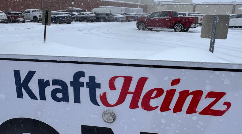 A sign snows the company's logo at the Kraft Heinz facility in Lowville, N.Y., on Wednesday, Feb. 11, 2026. (AP Photo/Cara Anna)