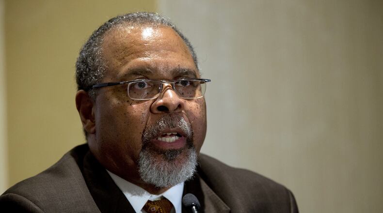 Ken Blackwell, the Family Research Council’s senior fellow for human rights and constitutional governance, speaks during a news conference after attending a Conversation on America’s Future with Donald Trump and Ben Carson sponsored by United in Purpose in New York. President-elect Donald Trump has selected Blackwell, an outspoken Ohio Republican and party maverick, to lead his domestic transition. (AP Photo/Mary Altaffer)