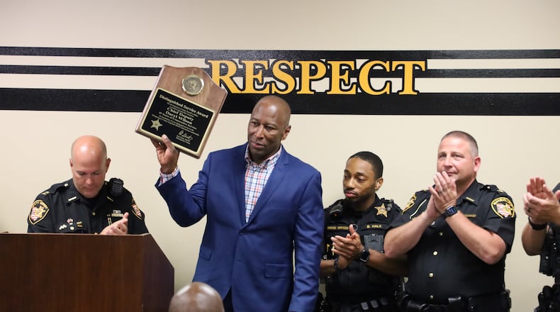 Former Chief Deputy Daryl Wilson on Wednesday was honored by his co-workers at the Montgomery County Sheriff's Office. Wilson retired the same day after 32 years of service with the sheriff's office. Photo provided by the Montgomery County Sheriff's Office.