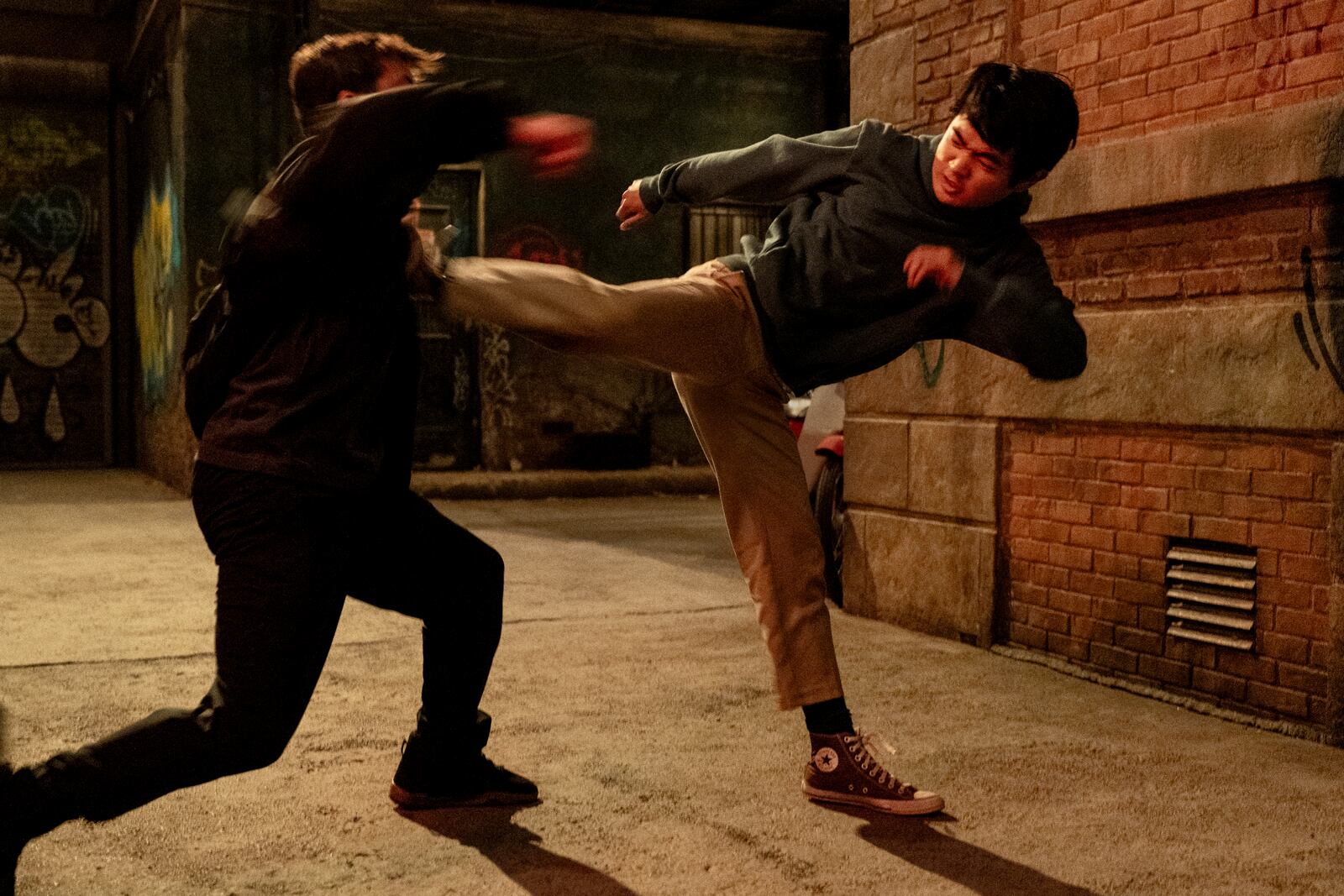 This image released by Sony Pictures shows Ben Wang in a scene from "Karate Kid: Legends." (Jonathan Wenk/Sony Pictures via AP)