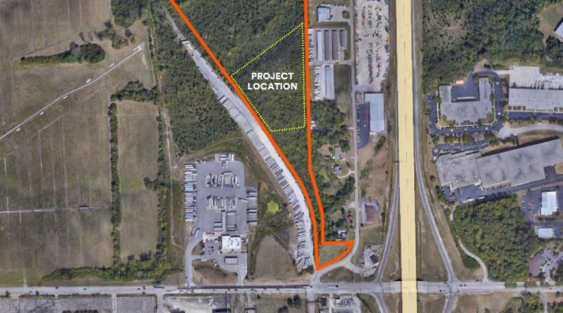 The proposed location of a Prairie Flyer battery energy storage facility in Vandalia, just north of Northwoods Boulevard, between Engle Road and the Flying J Travel Plaza.
