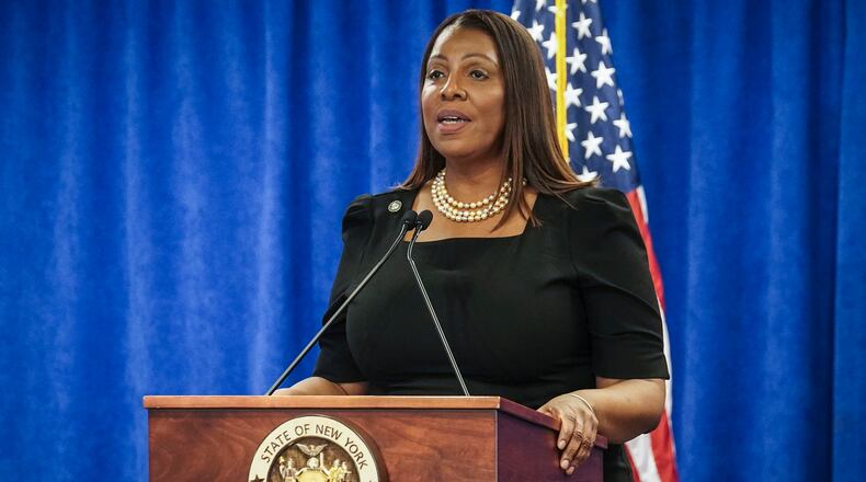 FILE - New York Attorney General Letitia James speaks Feb. 16, 2024, in New York. (AP Photo/Bebeto Matthews, File)