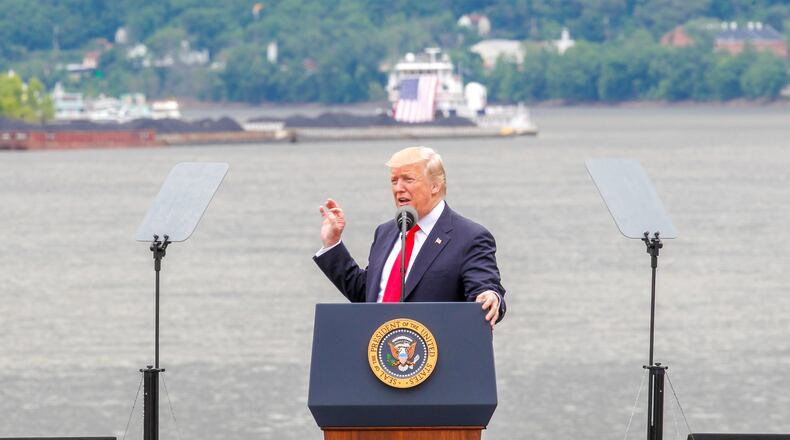 President Donald Trump talked about the need to invest in America’s infrastructure during a visit to Rivertowne Marina in Cincinnati, Wednesday, June 7, 2017. Trump’s visit will highlight a White House initiative to help finance $1 trillion in rebuilding the nation’s airports, seat ports, and bridges. GREG LYNCH / STAFF