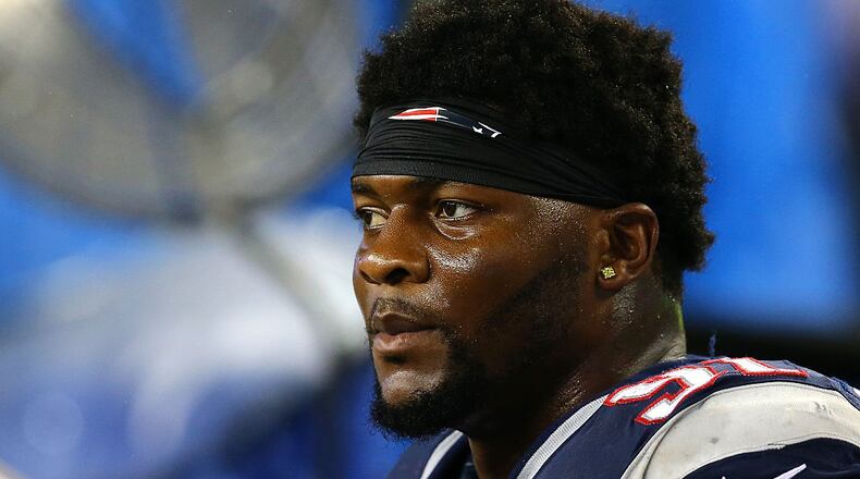 FOXBORO, MA - SEPTEMBER 10: Jamie Collins #91 of the New England Patriots looks on from the sidelines against the Pittsburgh Steelers at Gillette Stadium on September 10, 2015 in Foxboro, Massachusetts. (Photo by Maddie Meyer/Getty Images)