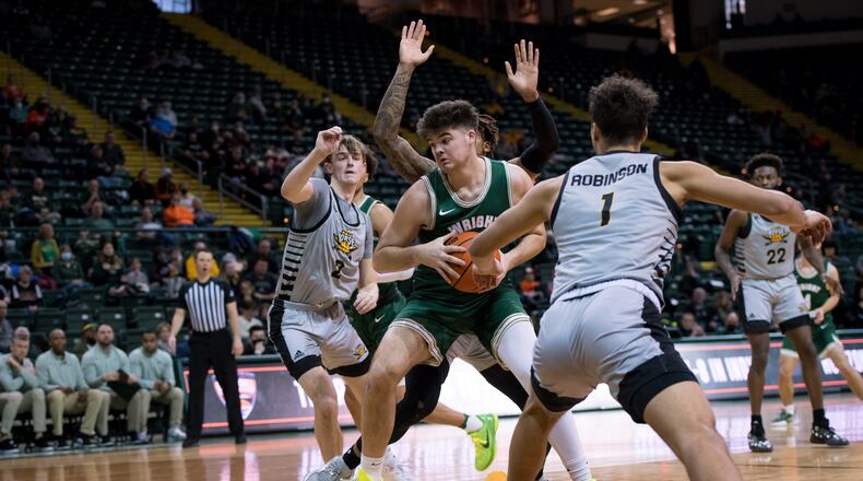 Wright State's Grant Basile looks to score inside during Sunday's game vs. Northern Kentucky at the Nutter Center. Joseph Craven/Wright State Athletics