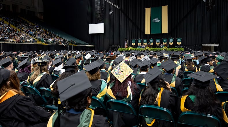 Wright State University conducted graduation ceremonies April 27-29, 2023 for its spring grads. The college gave out 1,603 diplomas. Ceremonies had guest speakers and a video message from Ohio Gov. Mike DeWine. CONTRIBUTED/WRIGHT STATE