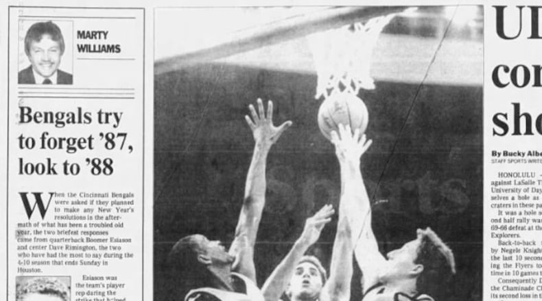 A screenshot of the sports front page of the Dec. 26, 1987, edition of the Dayton Daily News.