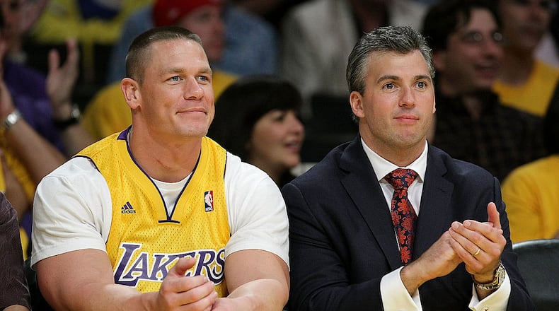 LOS ANGELES, CA - MAY 21:  John Cena (L) and Shane McMahon (R) attend Game Two of the Western Conference Finals during the 2009 NBA Playoffs between the Los Angeles Lakers and the Denver Nuggets at Staples Center on May 21, 2009 in Los Angeles, California.  (Photo by Noel Vasquez/Getty Images)